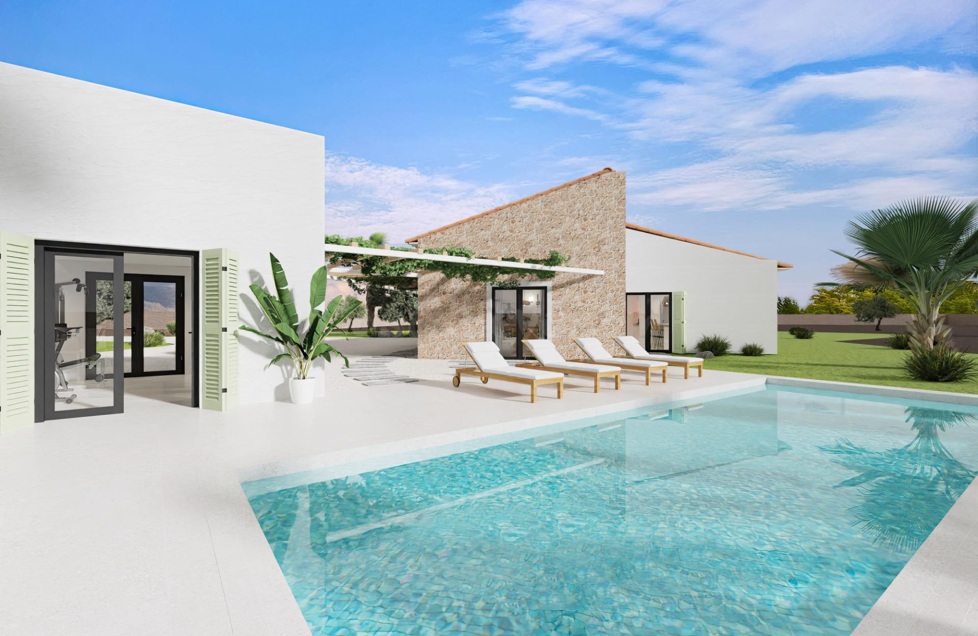 Proyecto de una casa de planta baja lujosa y piscina