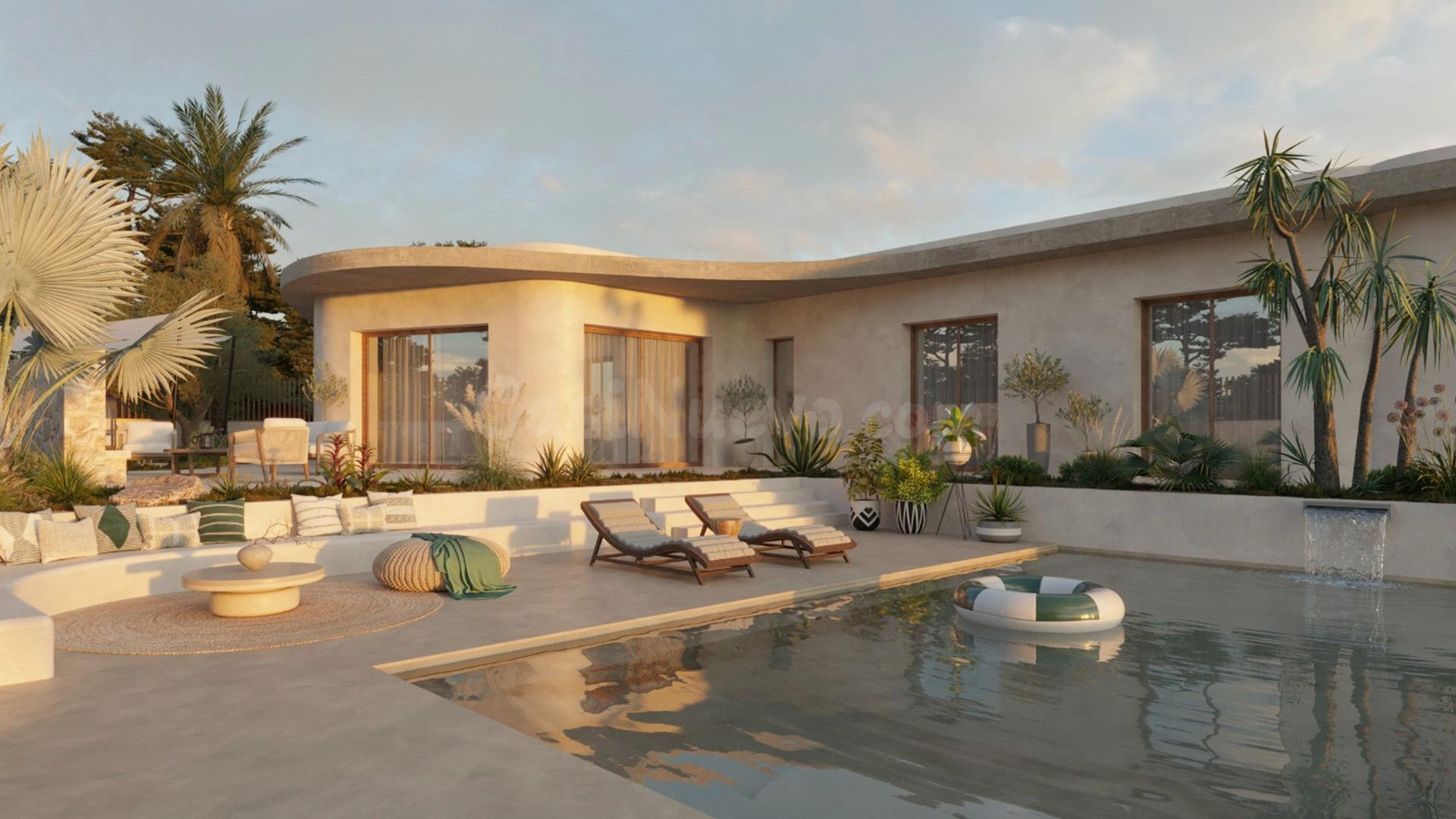 Villa de lujo de 4 dormitorios en una planta con piscina privada y sótano en la urbanización La Marina(San Fulgencio)
