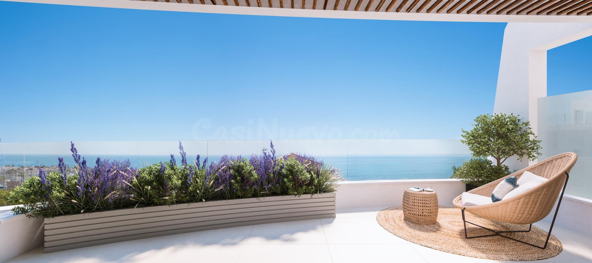 Bajo con terraza 47 m2 SUR solo 300 m del Mar con aparcamiento, piscina comunitaria