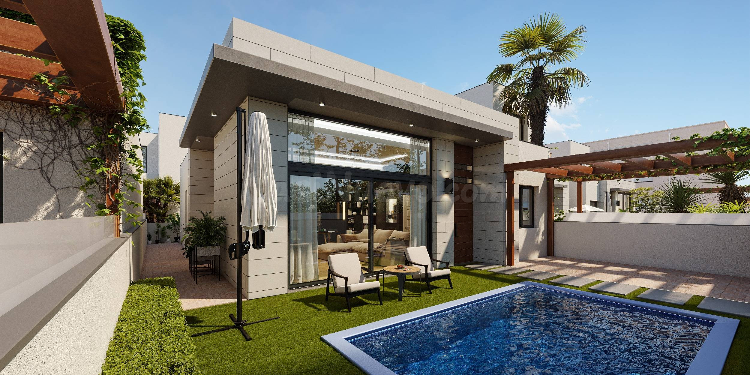 Villas modernas con tres dormitorios, amplias parcelas y terrazas exteriores en Pilar de la Horadada