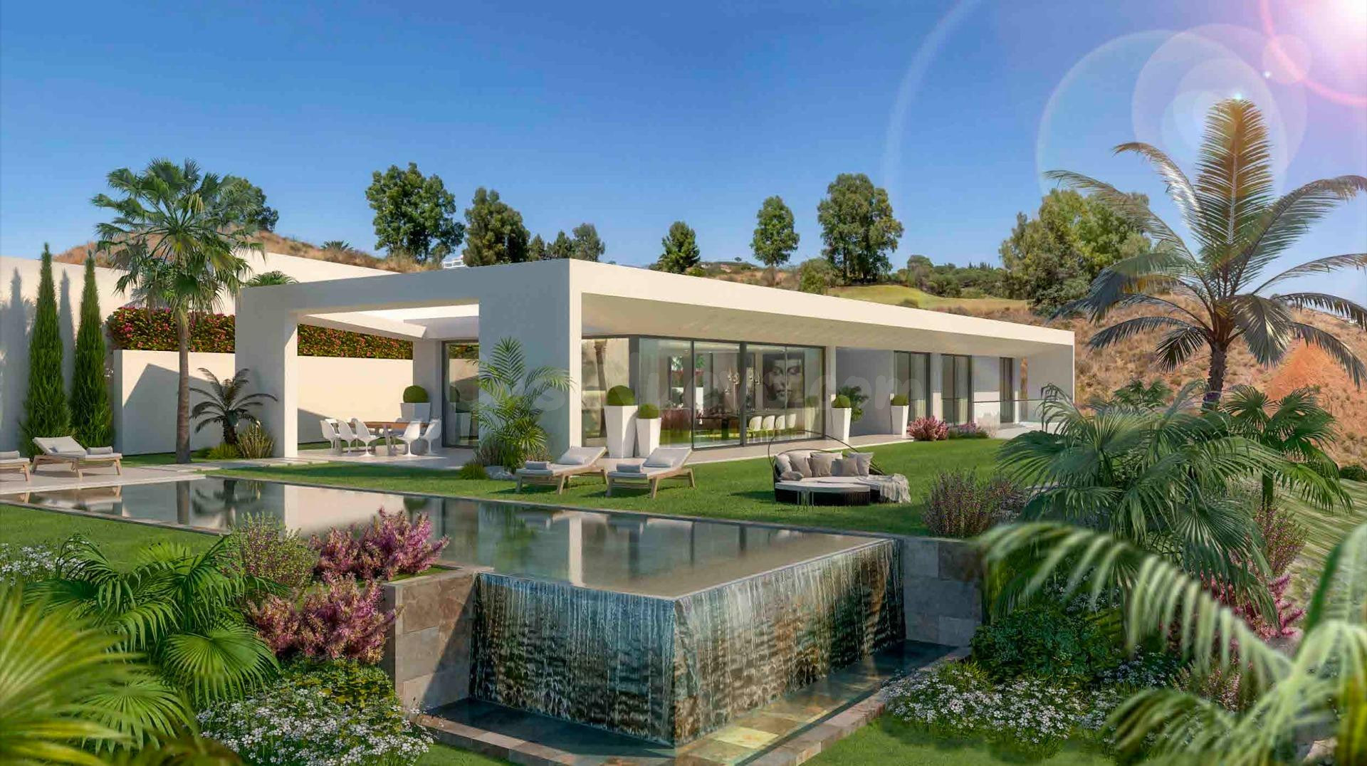 Una villa de lujo contemporánea diseñada por un arquitecto, definida por líneas arquitectónicas limpias, espacios abiertos.