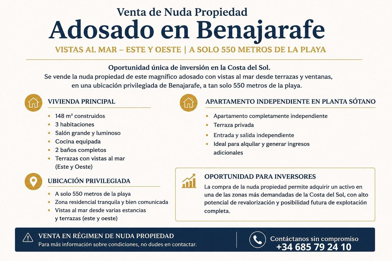 Nuda propiedad en Benajarafe con vistas al mar y apartamento independiente