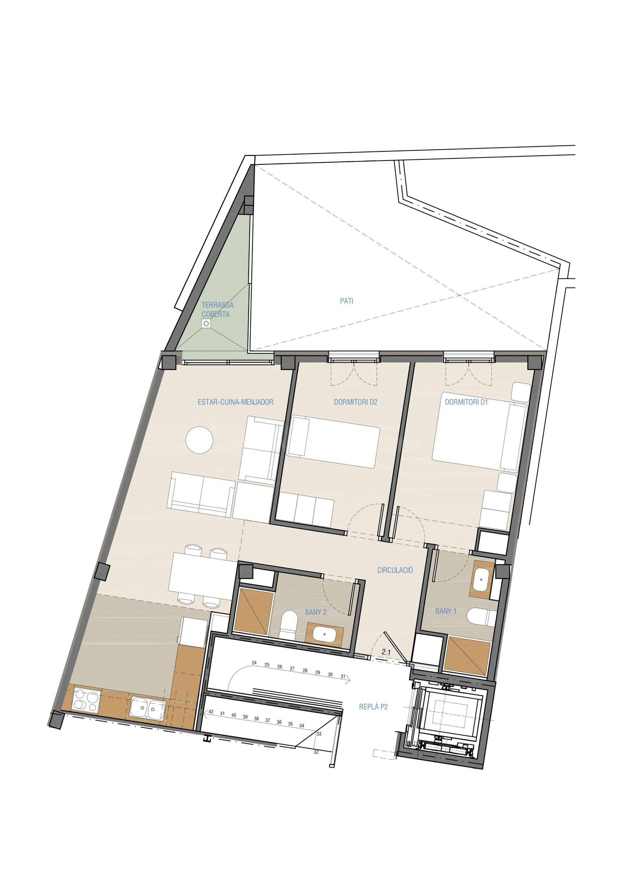 Piso de dos habitaciones a estrenar