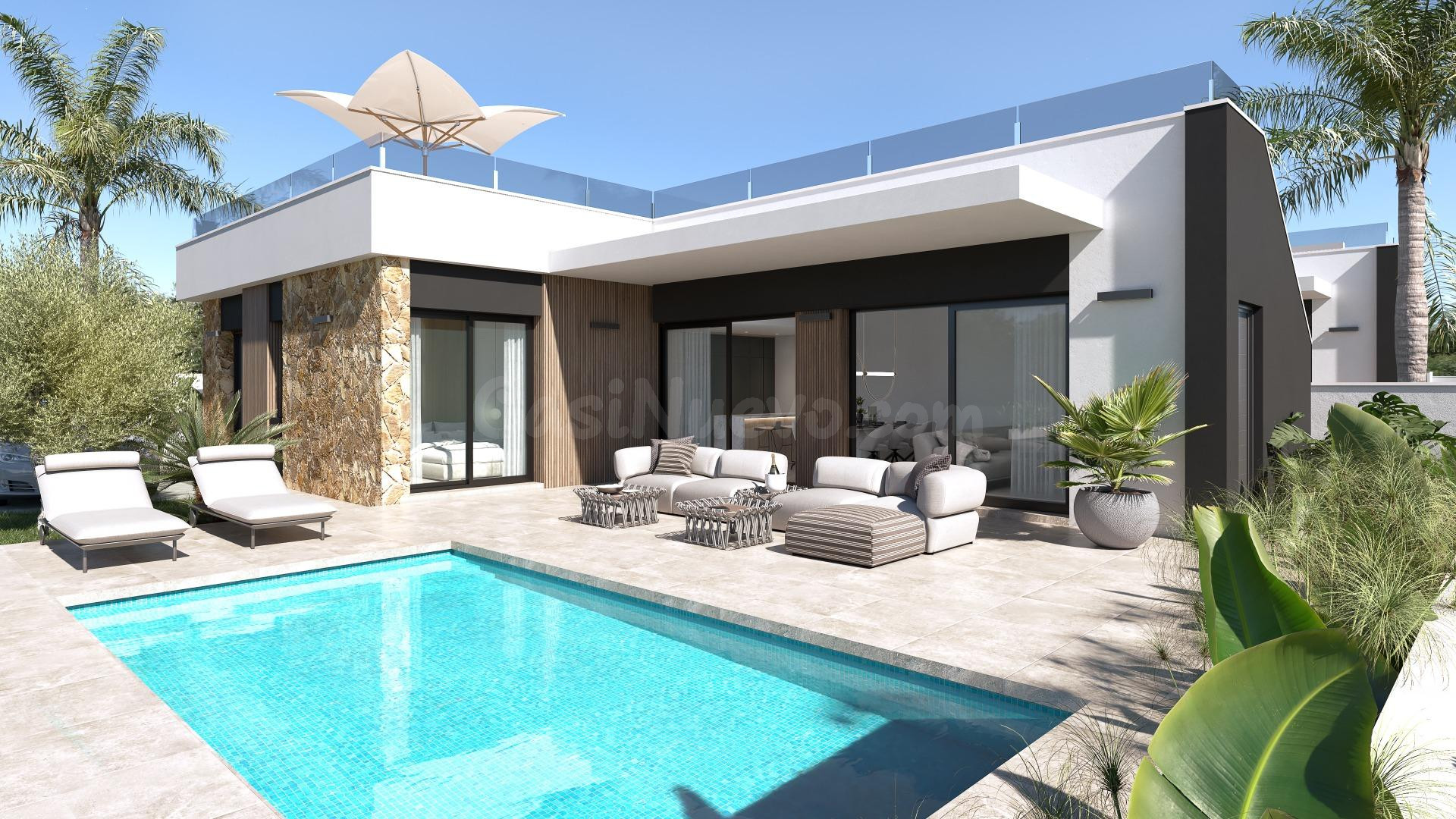 se vende un chalet de nueva construcion con 3 dormitorios y 2 baños en parcelas 256 m2 con piscina y parking en Quesada