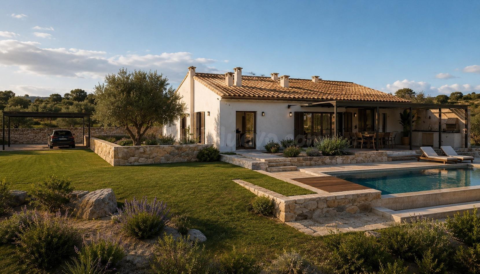 Solar rústico en Sant Llorenç con licencia y proyecto de villa mediterránea de lujo.