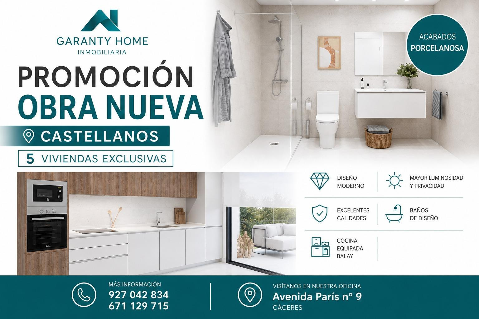 PROMOCIÓN DE 5 VIVIENDAS DE OBRA NUEVA – ZONA CASTELLANOS, CÁCERES ✨