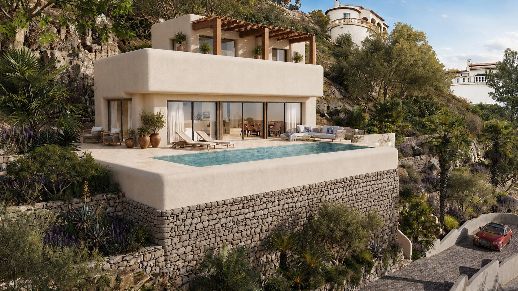 Exclusiva villa de nueva construcción con vistas de 180° al mar y a la montaña