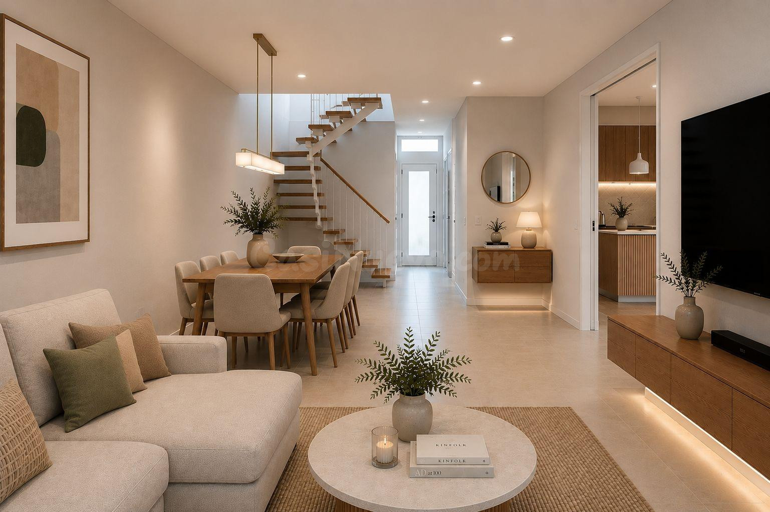 Casa pareada en venta con jardín y piscina. Obra nueva en construcción.