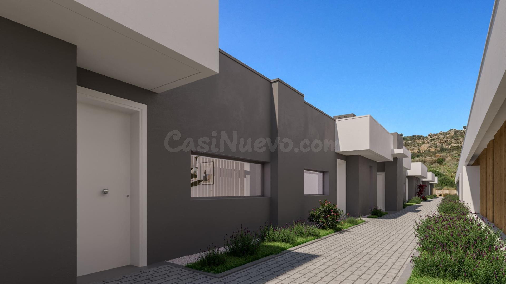 Adosado esquina de 3 dormitorios, 3 baños, jardín, piscina y vistas al mar. Manilva