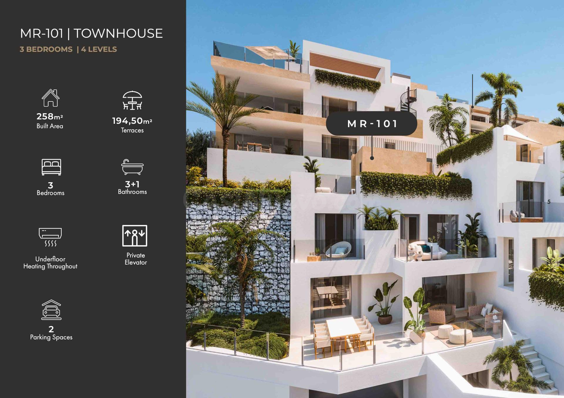 Adosado amueblado con solarium y vistas al mar. 4 dormitorios, 3 baños. Montealto, Benalmádena
