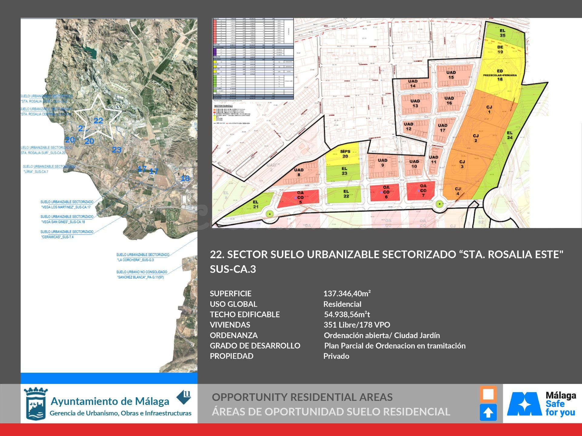 Suelo urbanizable de 3000 Metros  en venta en Campanillas perteneciente al area SUS Ca3 SANTA ROSALIA ESTE