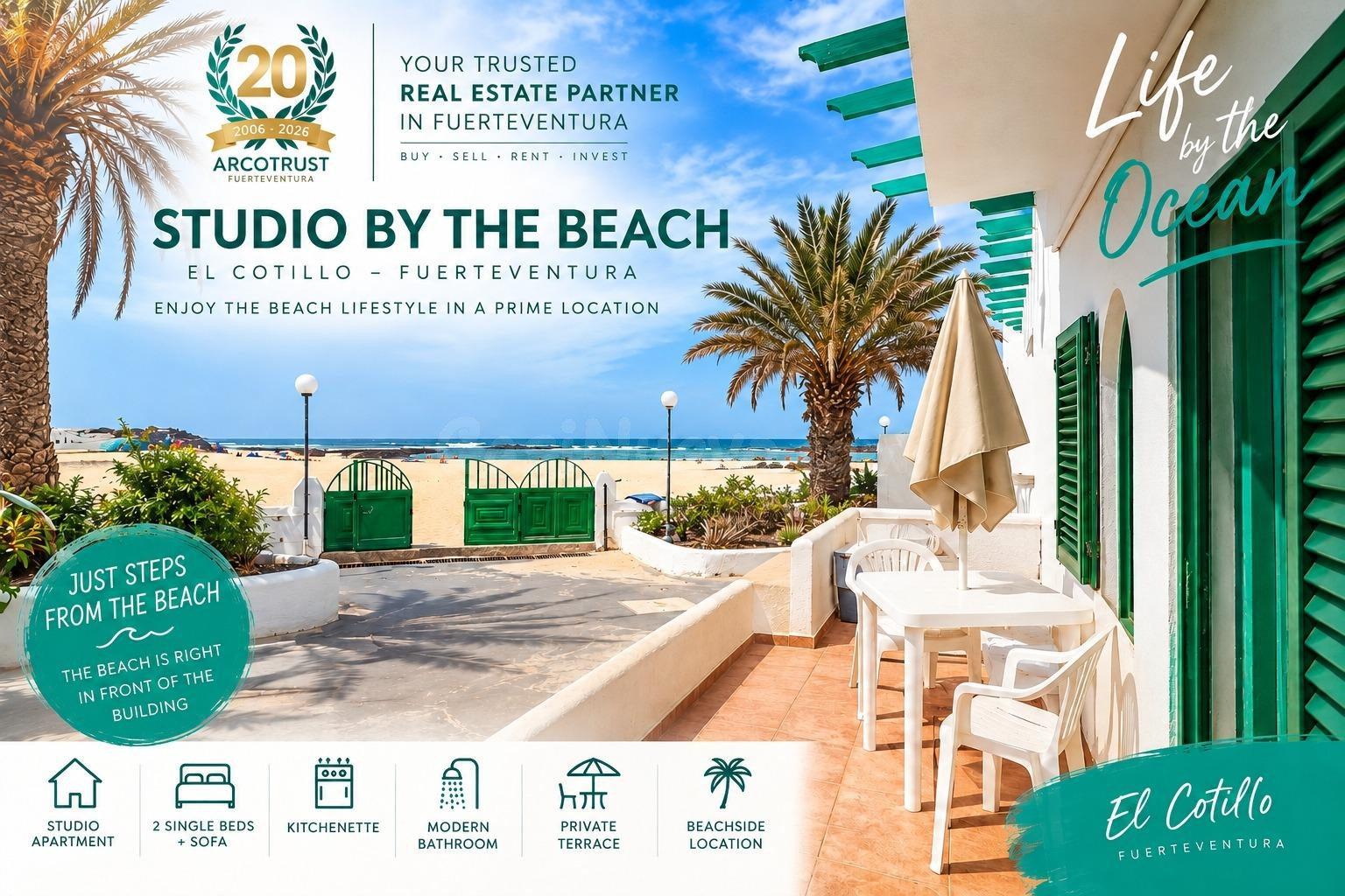 Estudio en primera línea con acceso directo a la playa – El Cotillo