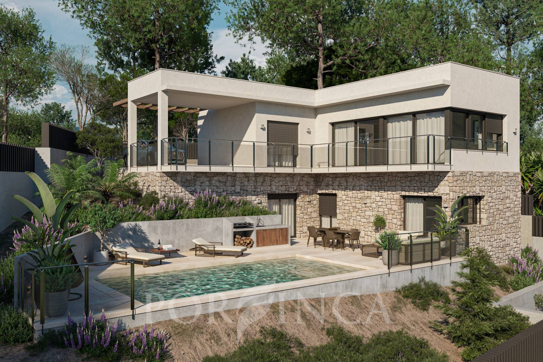 Obra nueva con piscina y magníficas vistas al mar y la montaña, en Calonge