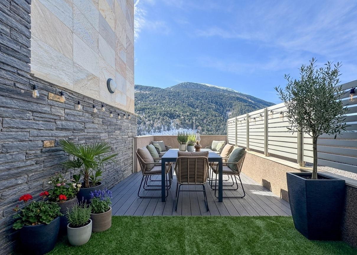 Piso con terraza de 25 m2, orientado a sur y a pie de pistas