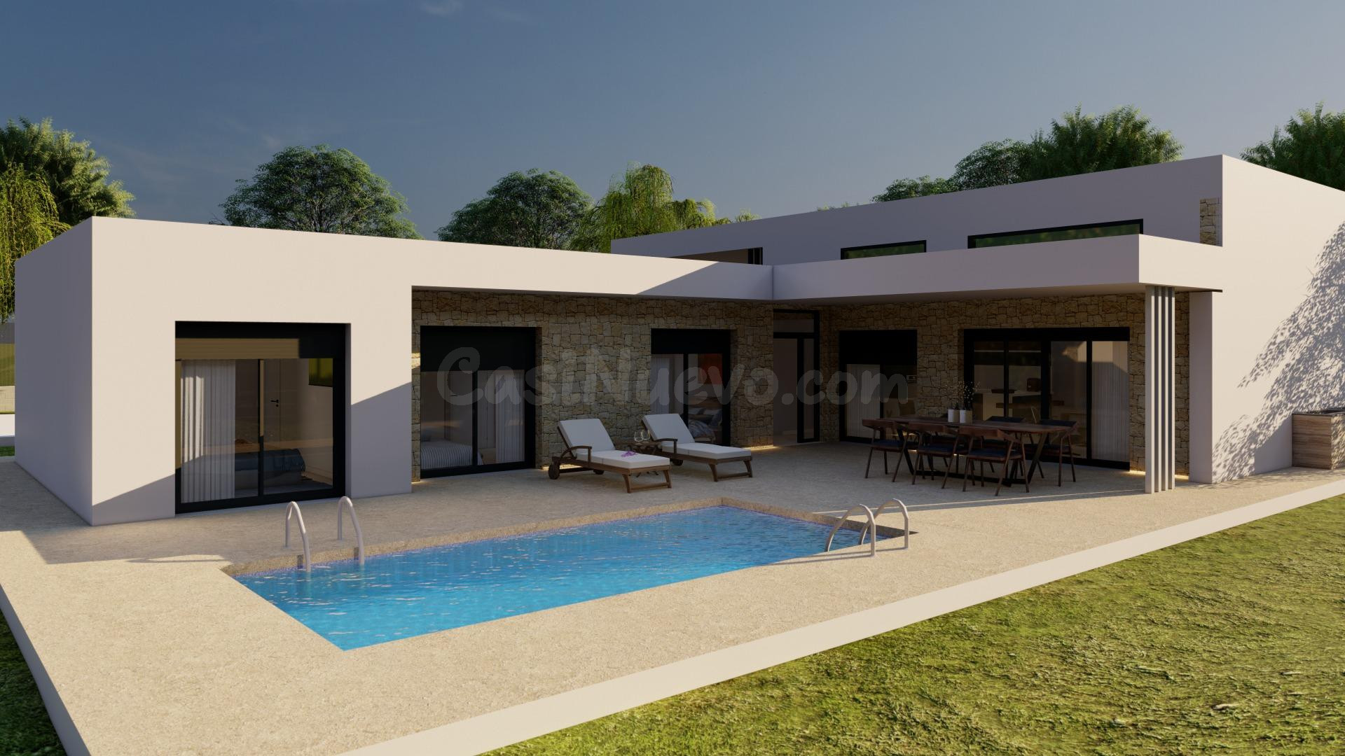 Villa de una sola planta de nueva construcción con 3 dormitorios y piscina privada a la venta en Pinoso