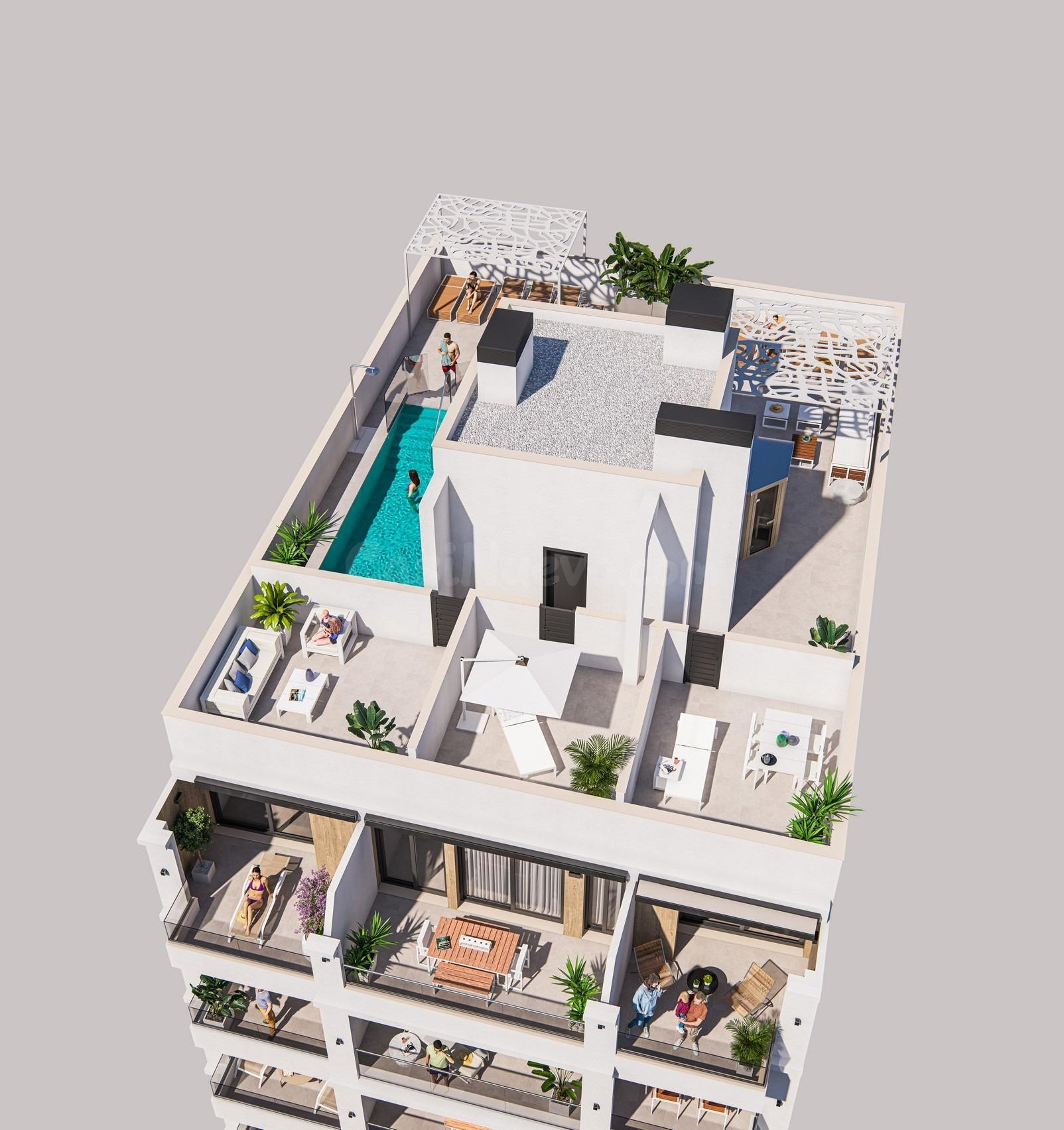 Ático de nueva cosntrucción con 2 dormitorios a 300m. de la playa en Torrevieja(Alicante)