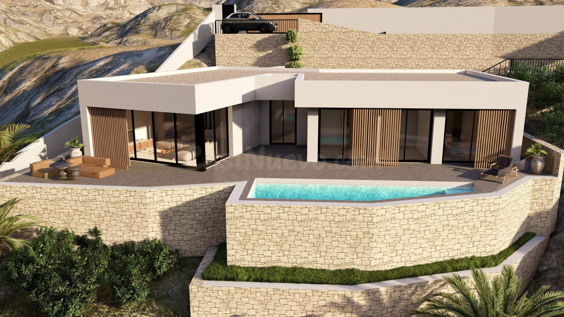 Exclusiva villa de una planta con 3 dormitorios y  piscina privada en parcela de 1.000 m2 en Pedreguer(Alicante)