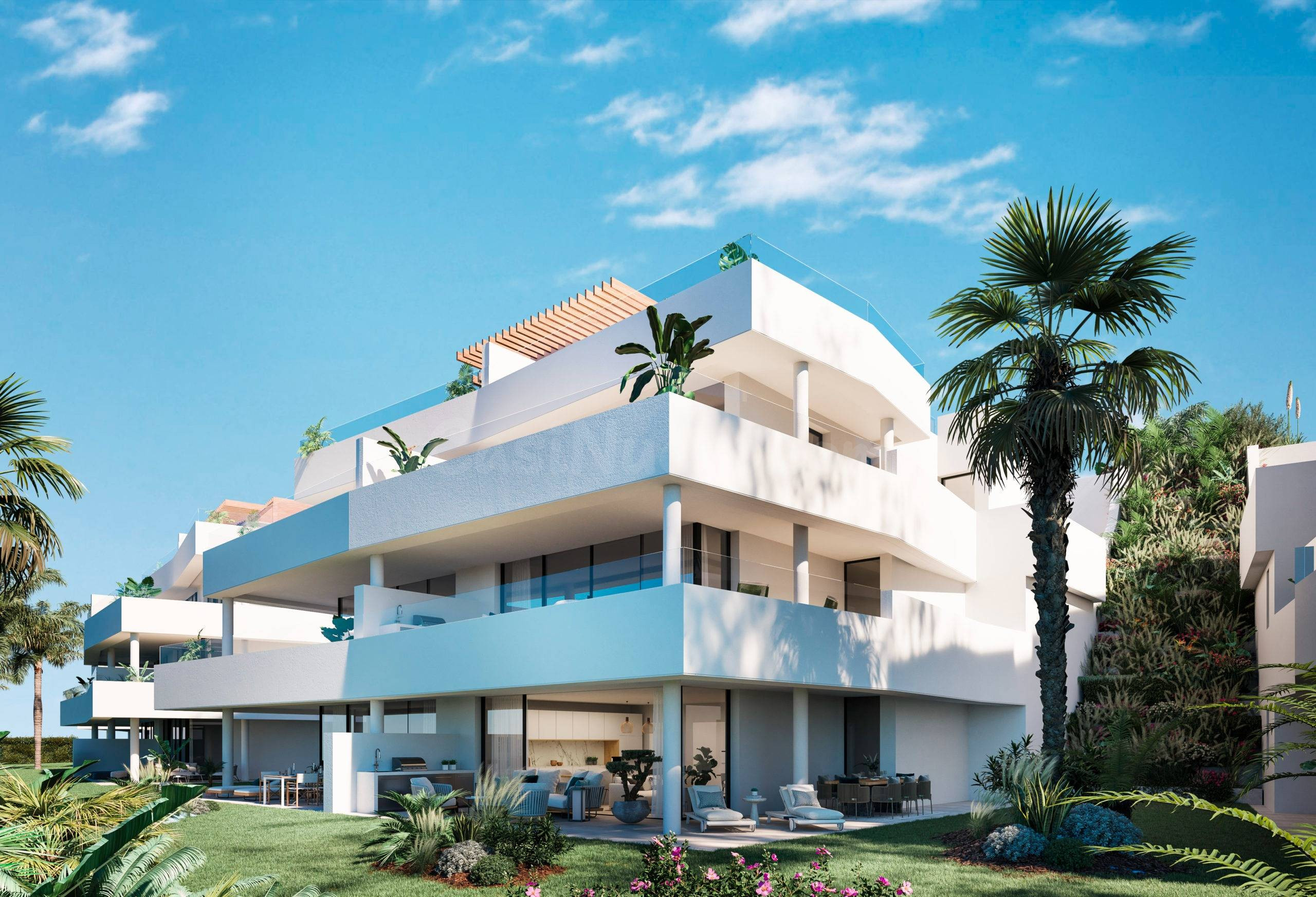 Exclusivo apartamento en planta baja con jardín privado y espectaculares vistas al mar en Altos de Estepona