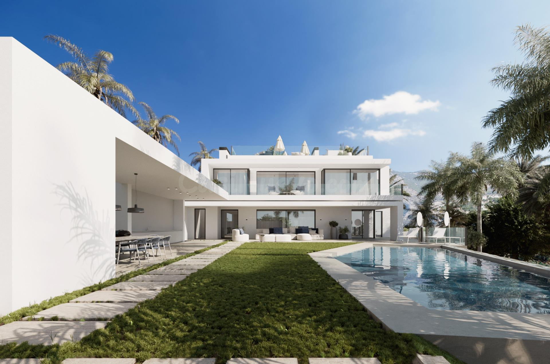 Villa de lujo, 6 dormitorios, 7 baños con vistas al mar y la montaña. Cascada de Camoján, Marbella