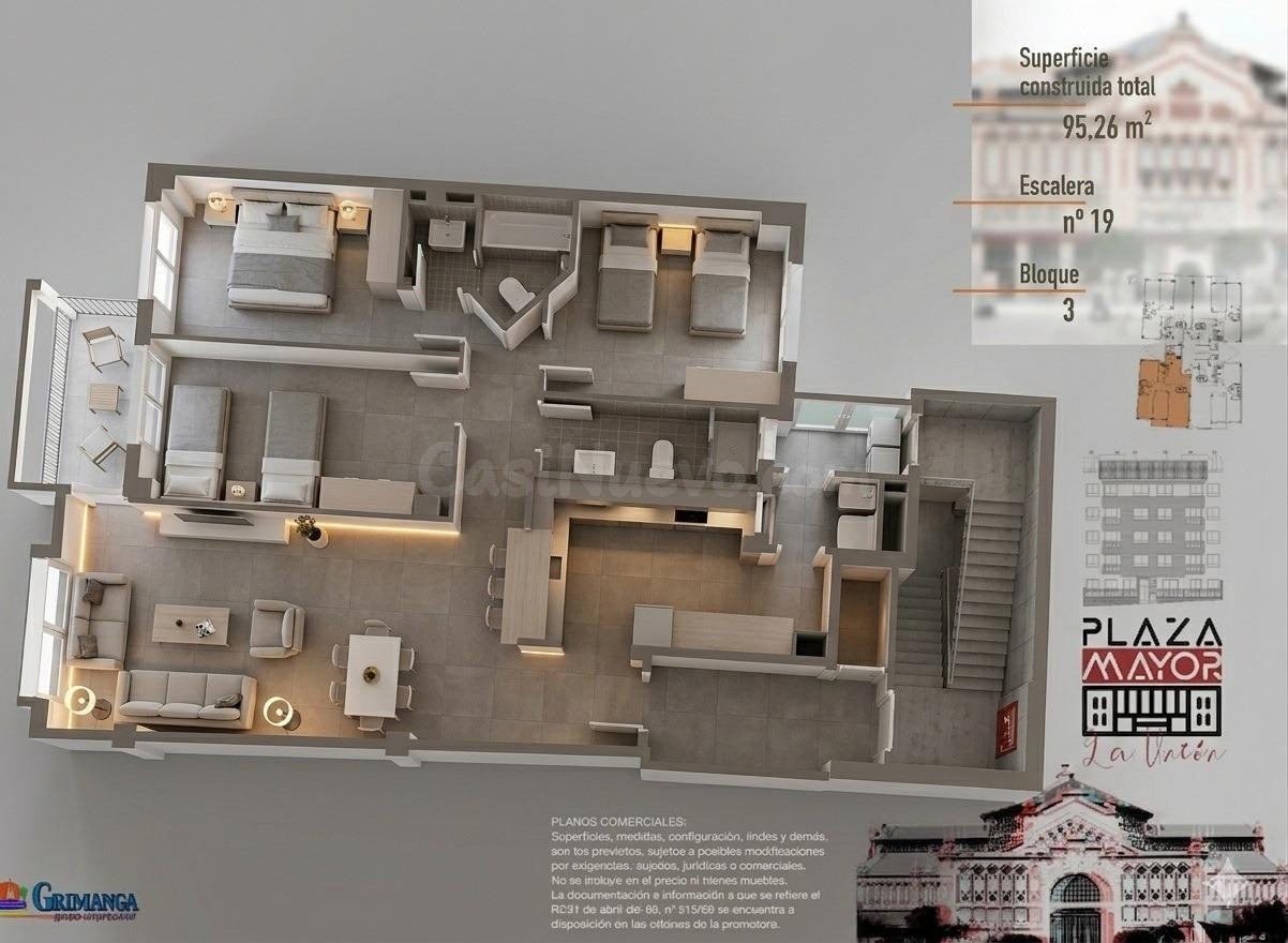 Vivienda a estrenar en La Unión con 3 dormitorios, 2 baños y plaza de garaje a un paso del Mar Menor