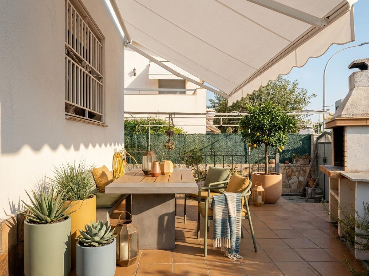 Casa adosada con patio, barbacoa y garaje para dos coches en