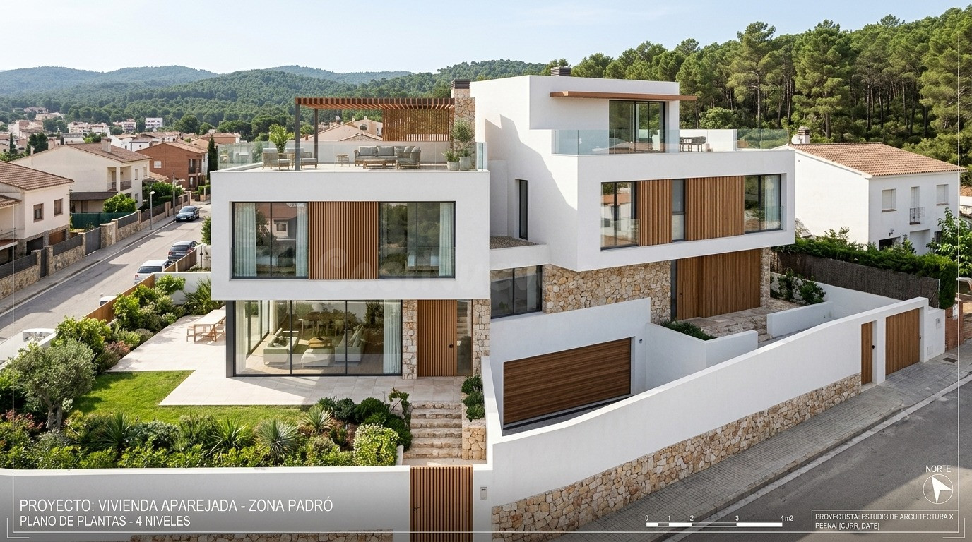 ¡Exclusivo proyecto de vivienda unifamiliar pareada en la zona alta de Padró!