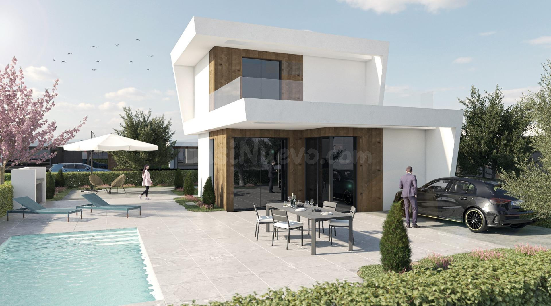 Villas de nueva construcción en Altaona Golf Resort, Murcia, con piscina privada y vistas a la montaña