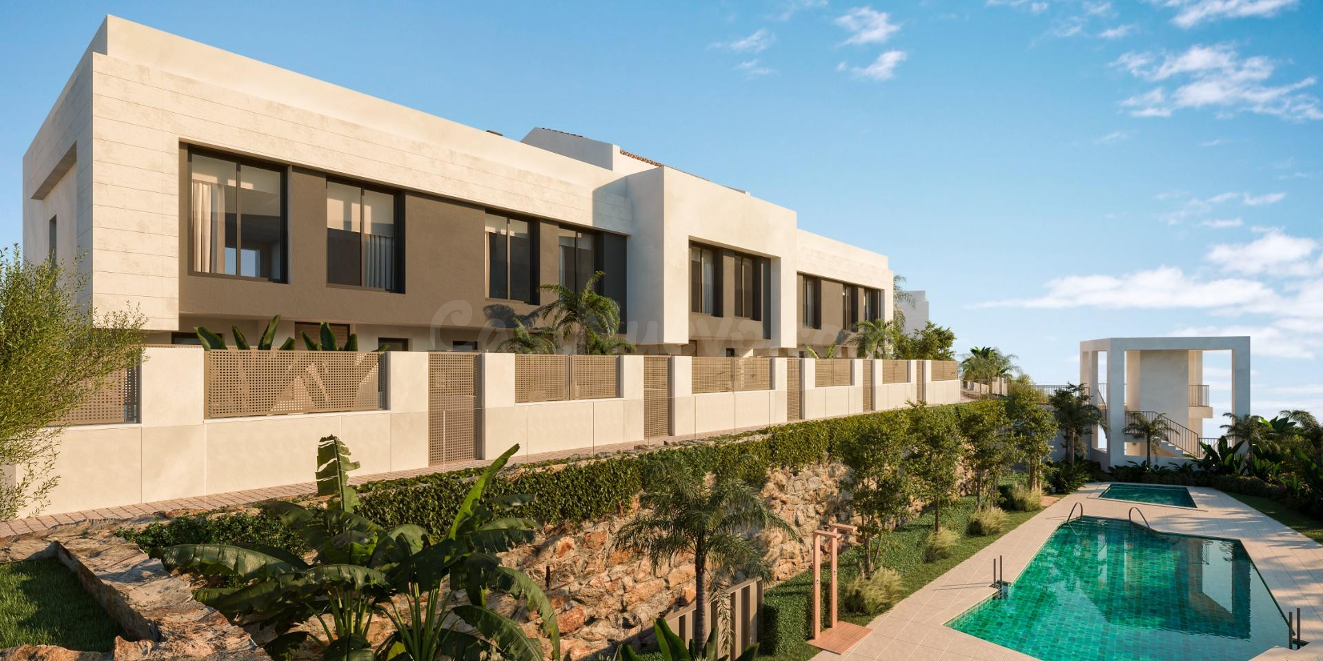 Boutique collection of 13 three-bedroom townhouses set on an elevated plot near Miraflores Golf, Calahonda.