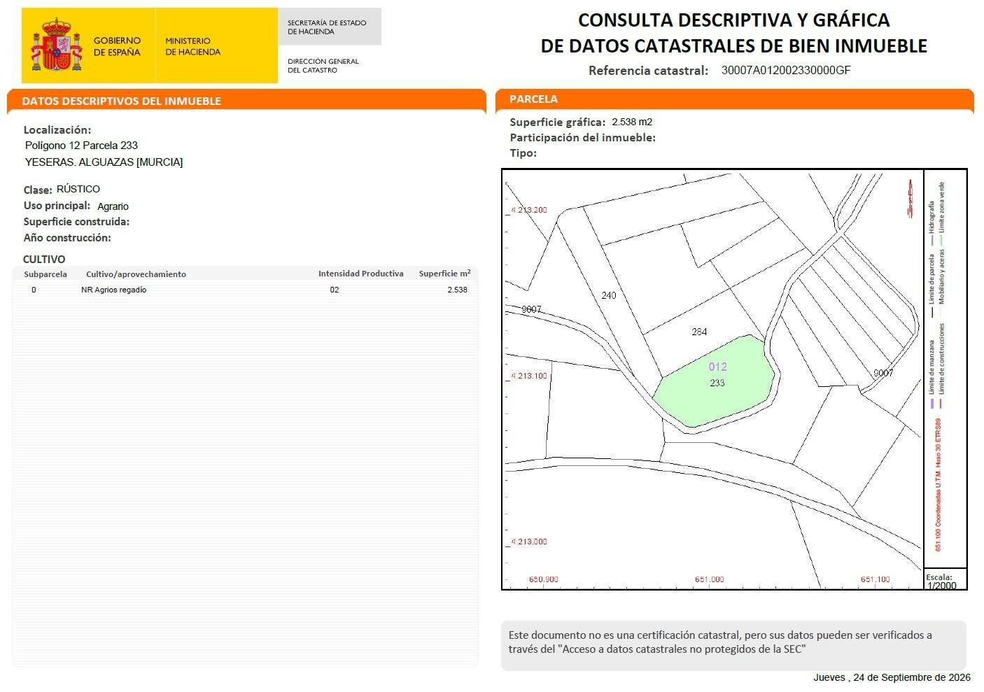 Terreno rústico agrario de regadío de 2.538 m2 en Alguazas - foto 4