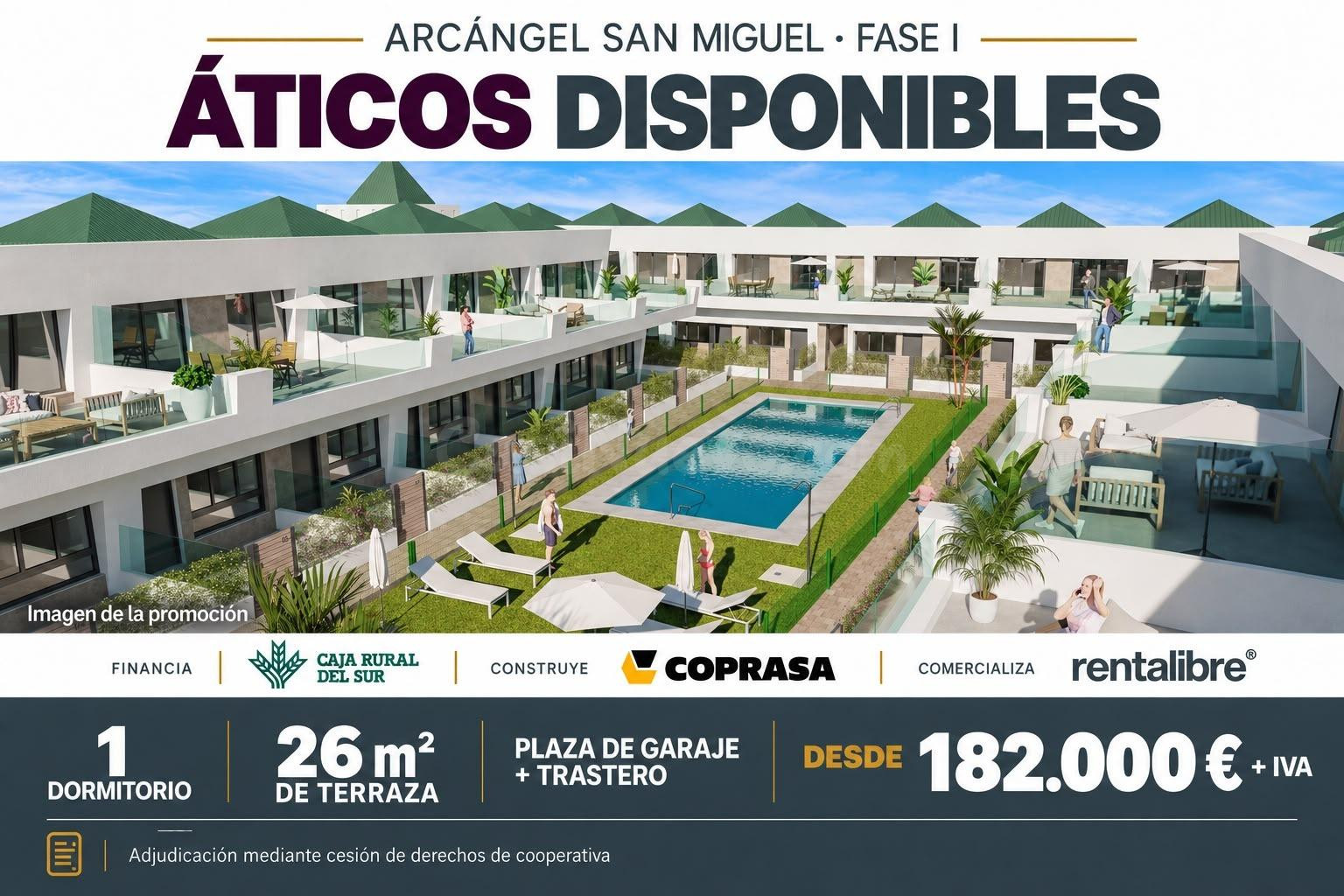 OBRA NUEVA EN construcción EN REGIMEN DE COOPERATIVA - Planta Atico en Jerez de la Frontera de 1 dormitorios y 26m2 de terraza con plaza de garaje y trastero en Residencial Privado con Piscina