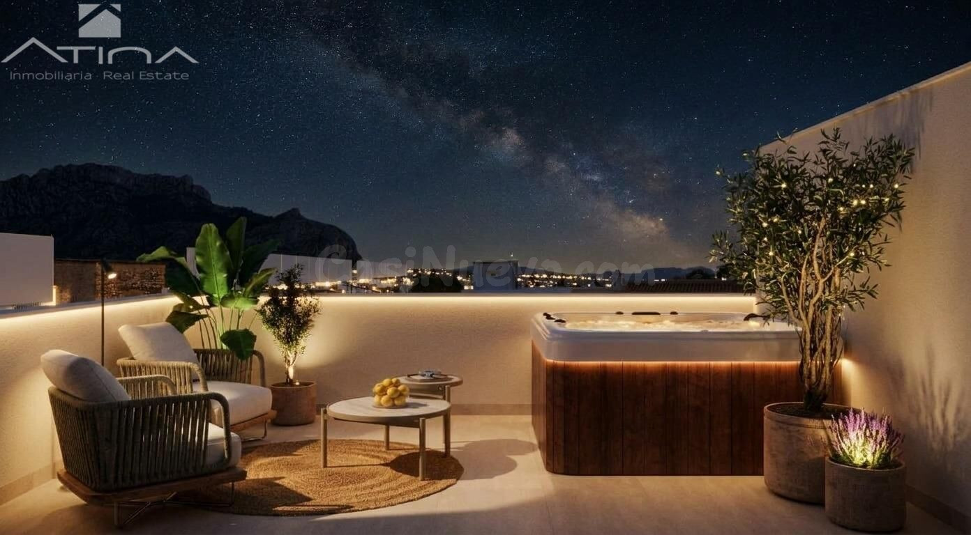 Adosado de obra nueva en Els Poblets con 53 m2 de terrazas, solárium, garaje cerrado y aerotermia | Stela Village, Costa Blanca.