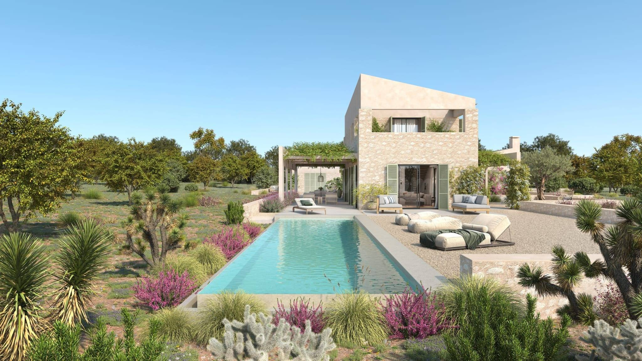 Exclusiva finca de 42.000 m2 en Manacor con espectacular proyecto de villa mallorquina, piscina y casa de invitados