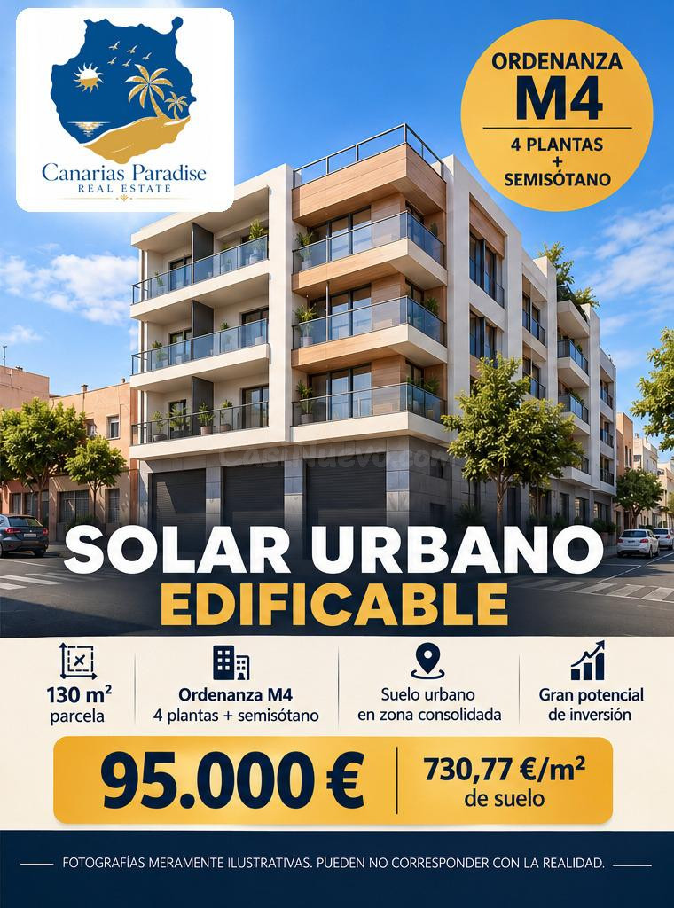 Solar urbano edificable M4 de 130 m2 con posibilidad de cuatro plantas más semisótano en Santa Lucía de Tirajana