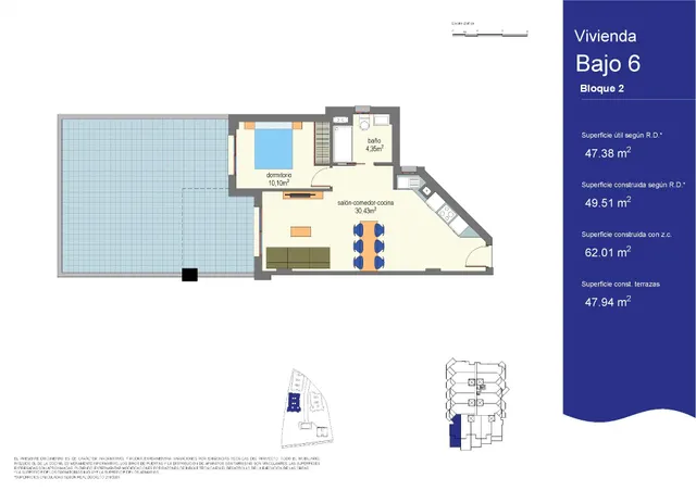 Piso con terraza 50 m2 SUR con vista al mar 200 m del Mar — 23