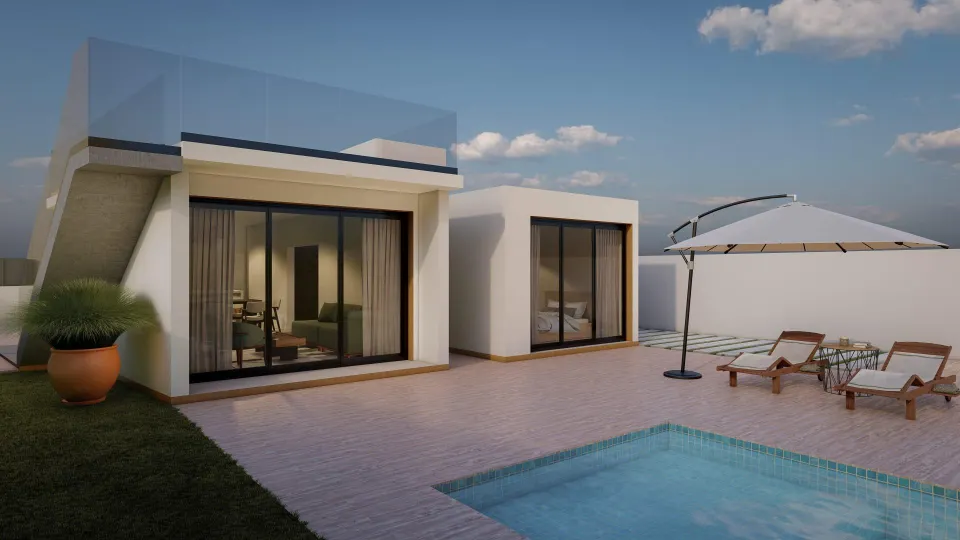 Villa de estilo ibicenco de una sola planta de 3 dormitorios a la venta en Fortuna(Murcia)