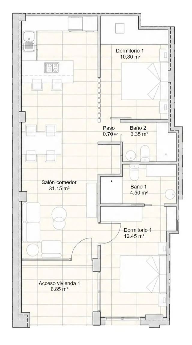 Apartamento de 2 dormitorios en planta baja a 300m del mar a la venta en Santiago de la Ribera, Murcia — 20