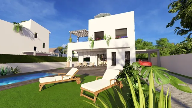 Casas de obra nueva con piscina individual en 1ª linea de ma