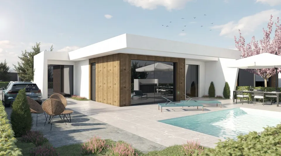 VILLAS DE OBRA NUEVA DE UNA SOLA PLANTA EN CAMPO DE GOLF ALTAONA , MURCIA