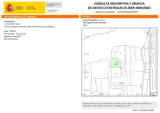 Solar urbano en Valdeavellano de Tera ( Soria)