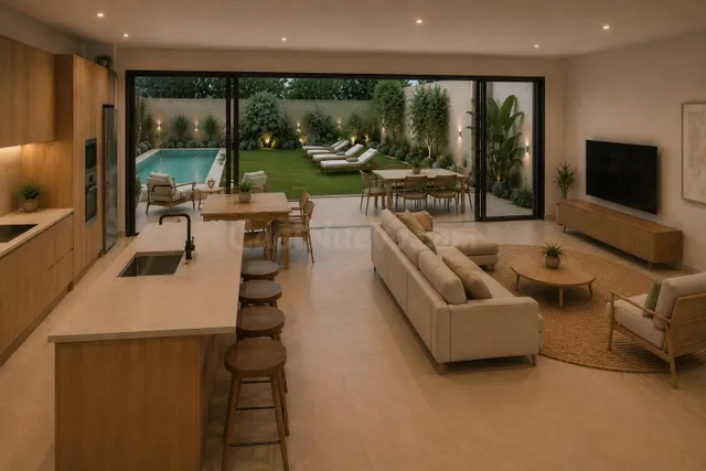 Exclusiva casa de nueva construcción con jardín y piscina en