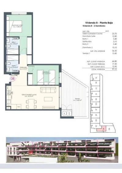 Apartamento 2 habitaciones 97m² en venta - Pueblo 4 — 10