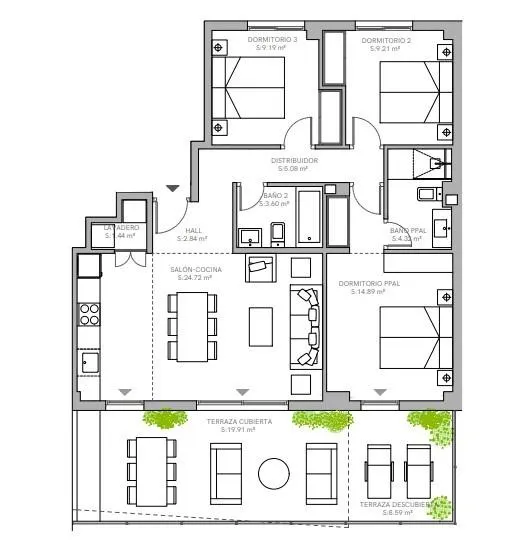 Bajo  con terraza 29 m2 SUR con vista al mar y montaña — 11
