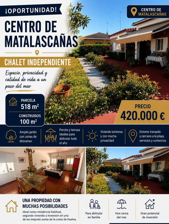 Fantástica casa Independiente con una gran parcela de 518m2 