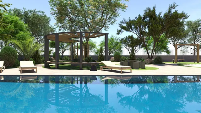 Obra Nueva Vivienda Planta Baja tipo A Escalera IV con jardines y piscina en zonas comunes, le corresponde una terraza de uso exclusivo de 16,13 m2 dando a la piscina — 15