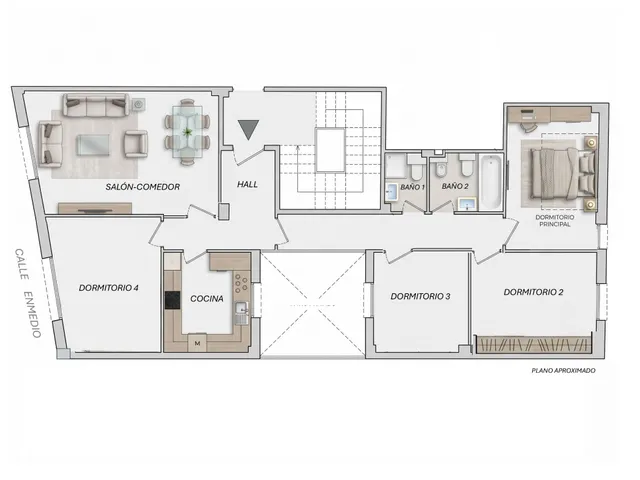 Piso de 4 dormitorios con plaza de garaje en San Basilio, con terraza de 20 m2 anexa al trastero en la cubierta. — 6