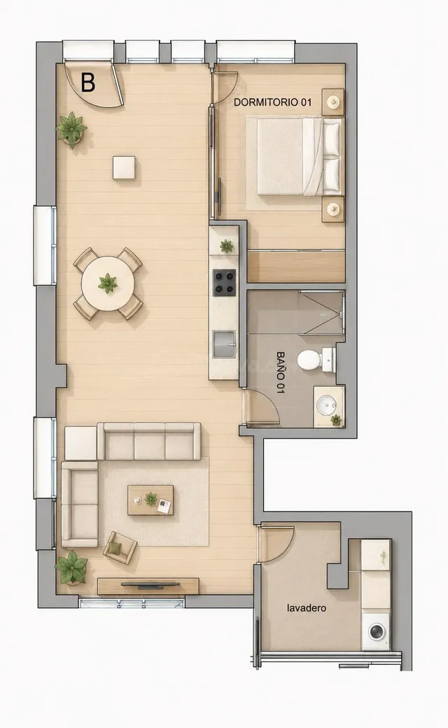 Planta baja de 1 dormitorio, en Chimeneas — 2