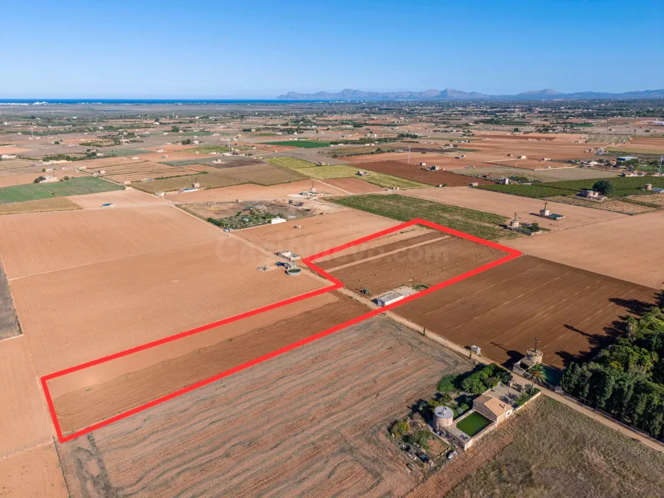Terreno rústico de 14.206 m2 en Sa Pobla con construcción agrícola, aljibe y sistema de riego