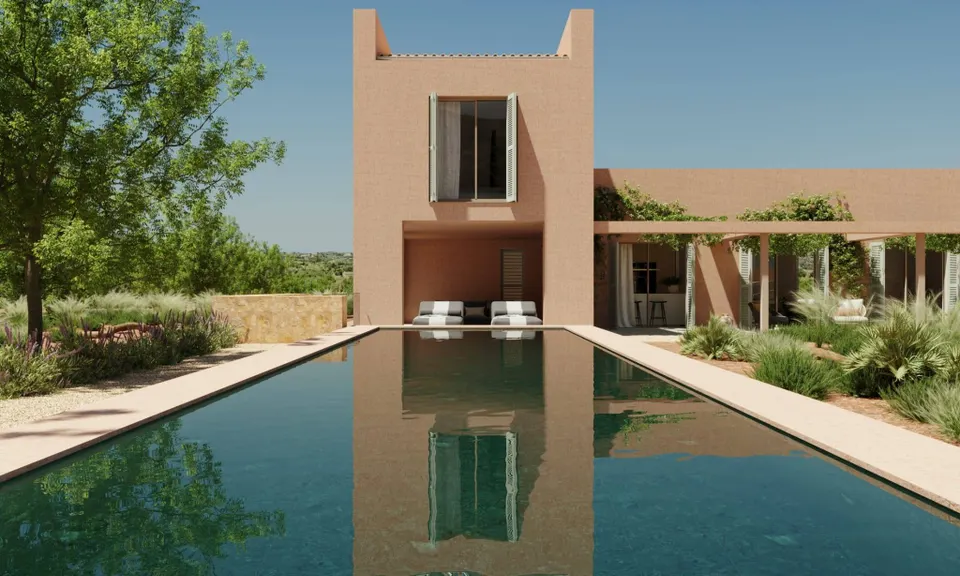 Exclusiva finca en Manacor con proyecto de villa mediterránea de diseño, piscina y torre singular