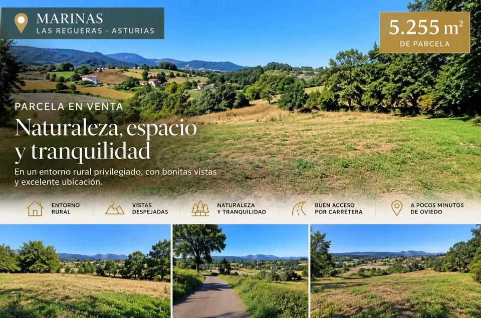 Parcela de 5.255 m2 en marinas – las regueras | a 15 minutos de oviedo