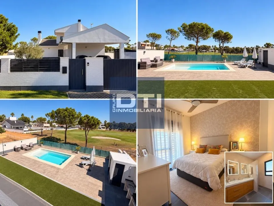 Chalet en venta o alquiler con piscina y vistas al campo de golf en La Monacilla, Aljaraque
